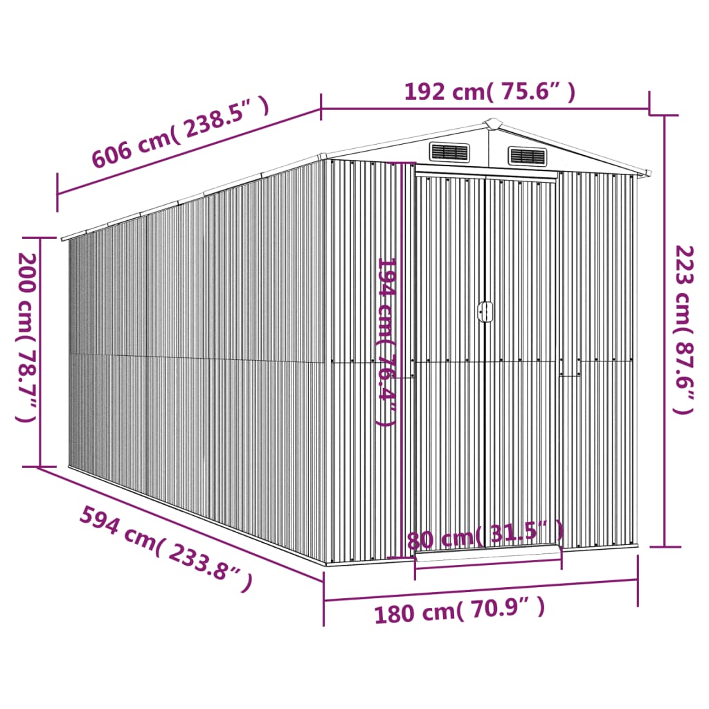 Abrigo de jardim 192x606x223 cm aço galvanizado verde