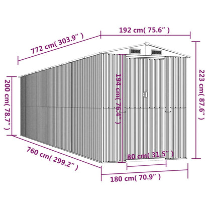 Abrigo de jardim 192x772x223 cm aço galvanizado verde