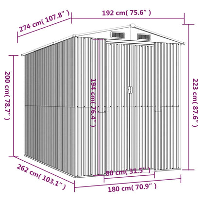 Abrigo de jardim 192x274x223 cm aço galvanizado cinzento-claro