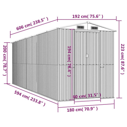 Abrigo de jardim 192x606x223 cm aço galvanizado antracite