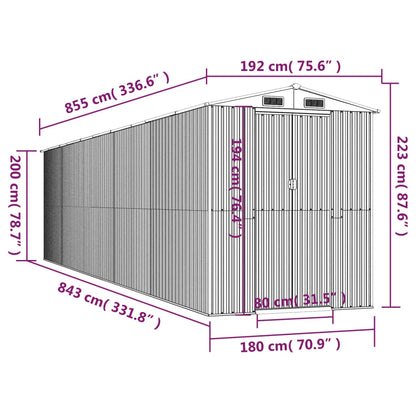 Abrigo de jardim 192x855x223 cm aço galvanizado antracite