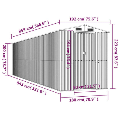 Abrigo de jardim 192x855x223 cm aço galvanizado castanho-escuro