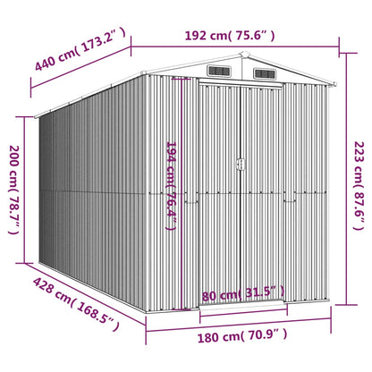 Abrigo de jardim 192x440x223 cm aço galvanizado castanho