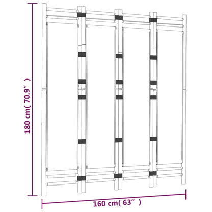 Biombo com 4 painéis dobráveis bambu e lona 160 cm