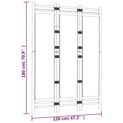 Divisória/biombo com 3 painéis dobráveis 120 cm bambu e lona