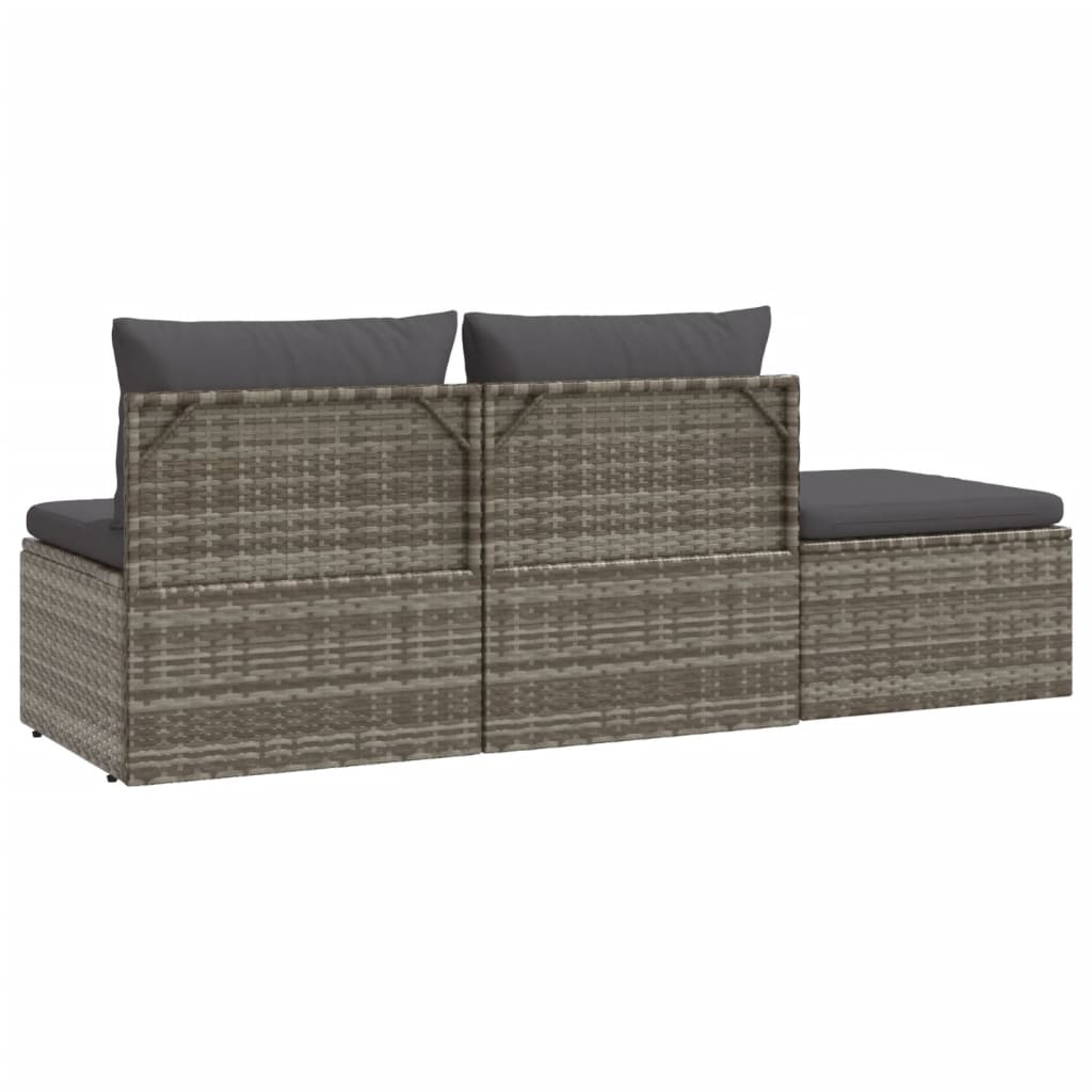 3 pcs conjunto lounge de jardim c/ almofadões vime PE cinzento