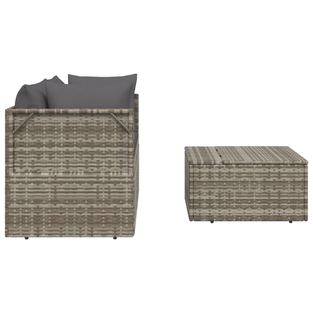 3 pcs conjunto lounge de jardim c/ almofadões vime PE cinzento