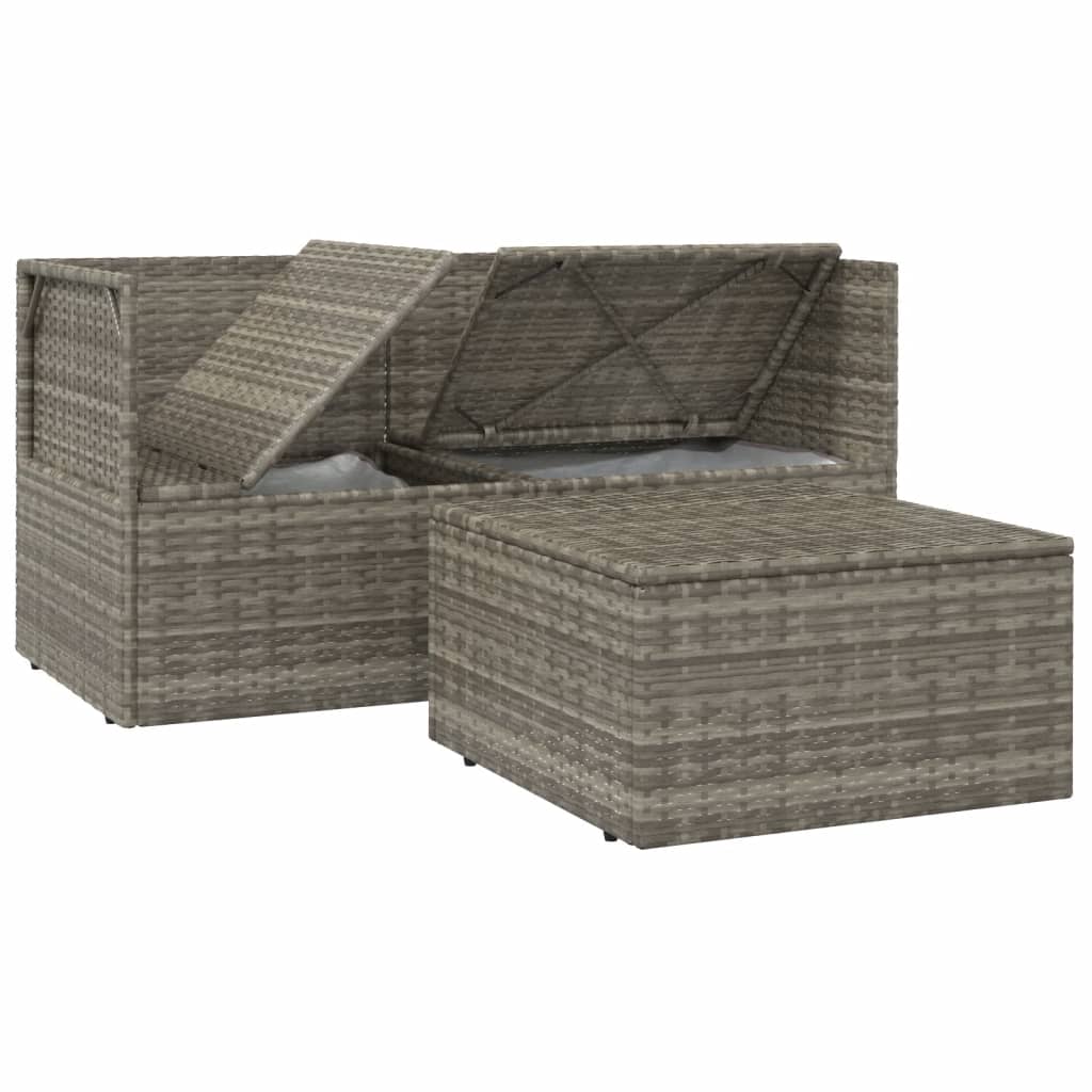 3 pcs conjunto lounge de jardim c/ almofadões vime PE cinzento