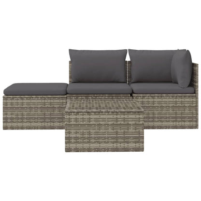 4 pcs conjunto lounge de jardim c/ almofadões vime PE cinzento