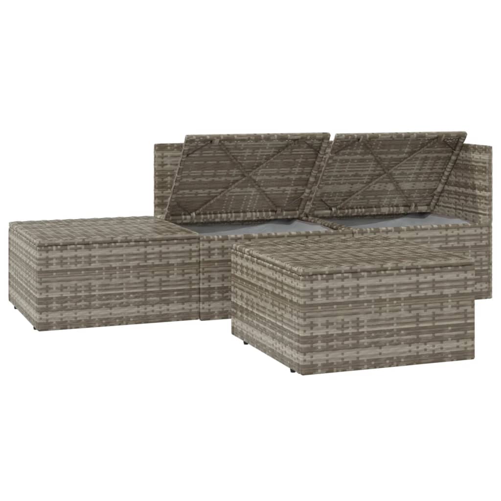 4 pcs conjunto lounge de jardim c/ almofadões vime PE cinzento