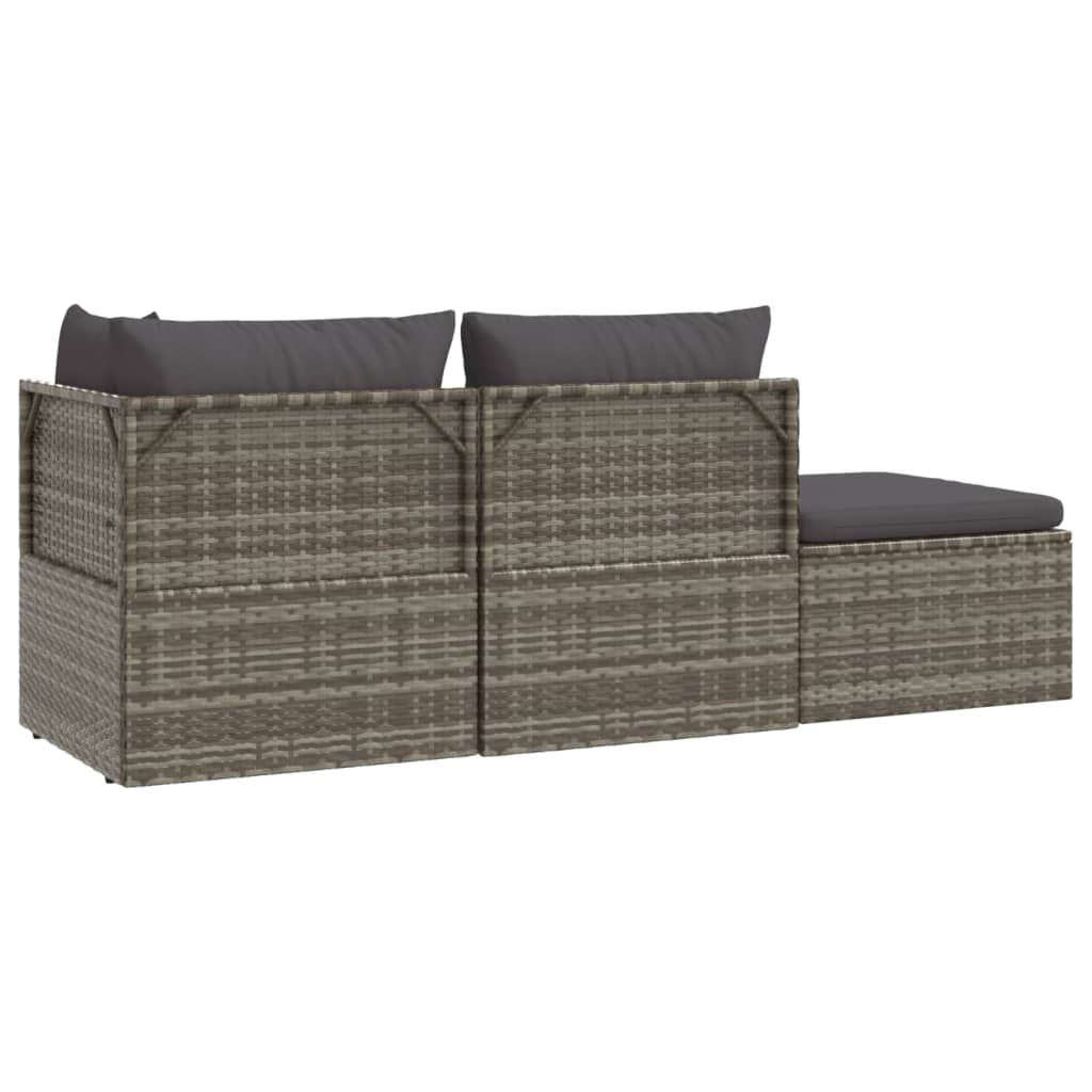 3 pcs conjunto lounge de jardim c/ almofadões vime PE cinzento