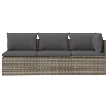 3 pcs conjunto lounge de jardim c/ almofadões vime PE cinzento