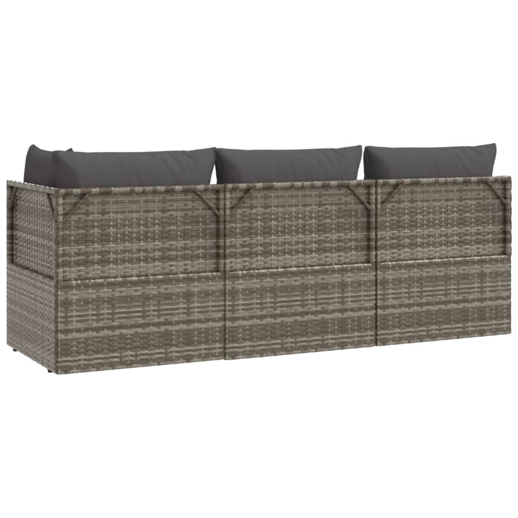 3 pcs conjunto lounge de jardim c/ almofadões vime PE cinzento