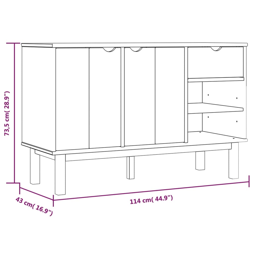 Aparador Sidney de 114 cm em Pinho Maciço - Cinzento/Madeira - Design Escandinavo