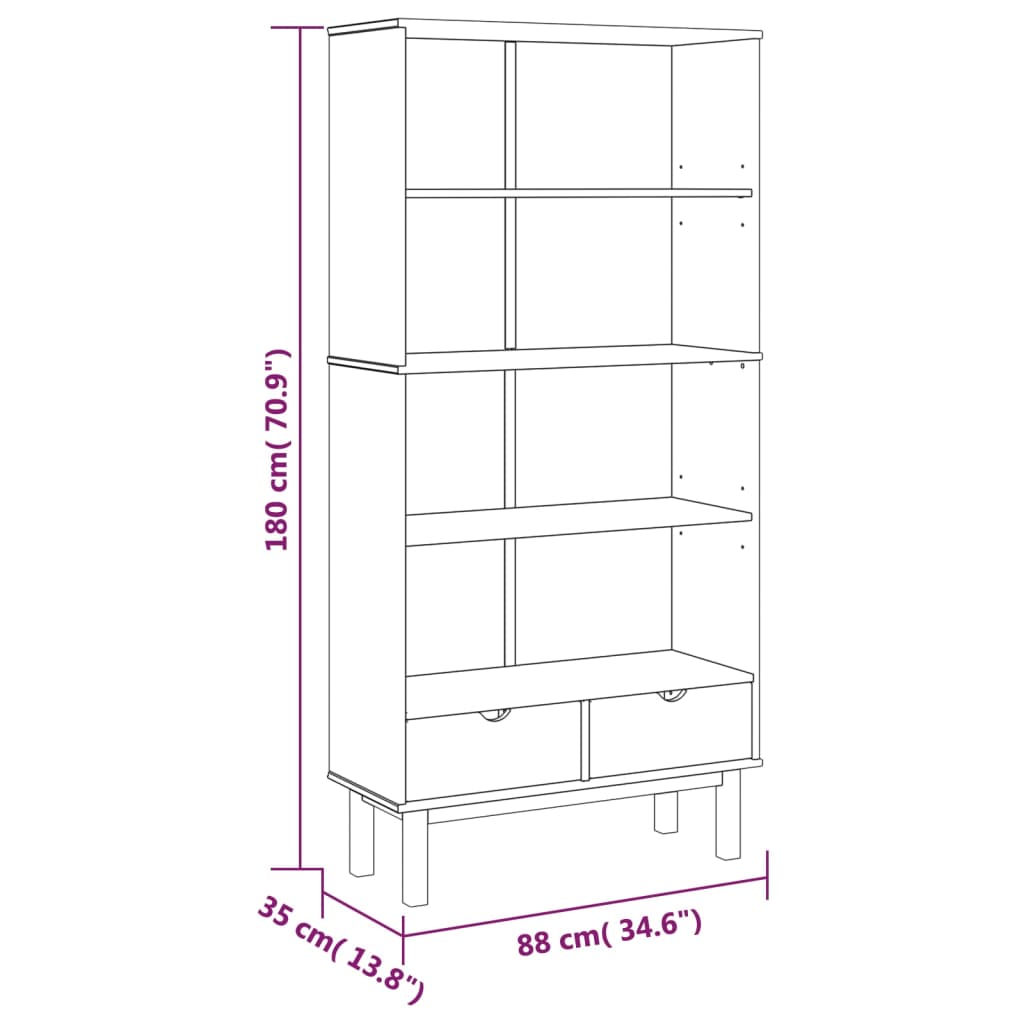 Estante Sidney com 2 Gavetas em Madeira de Pinho com 180cm - Cinzento/Cor Natural - Design Escandinavo