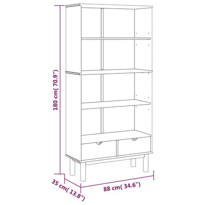 Estante Sidney com 2 Gavetas em Madeira de Pinho com 180cm - Branco/Cor Natural - Design Escandinavo