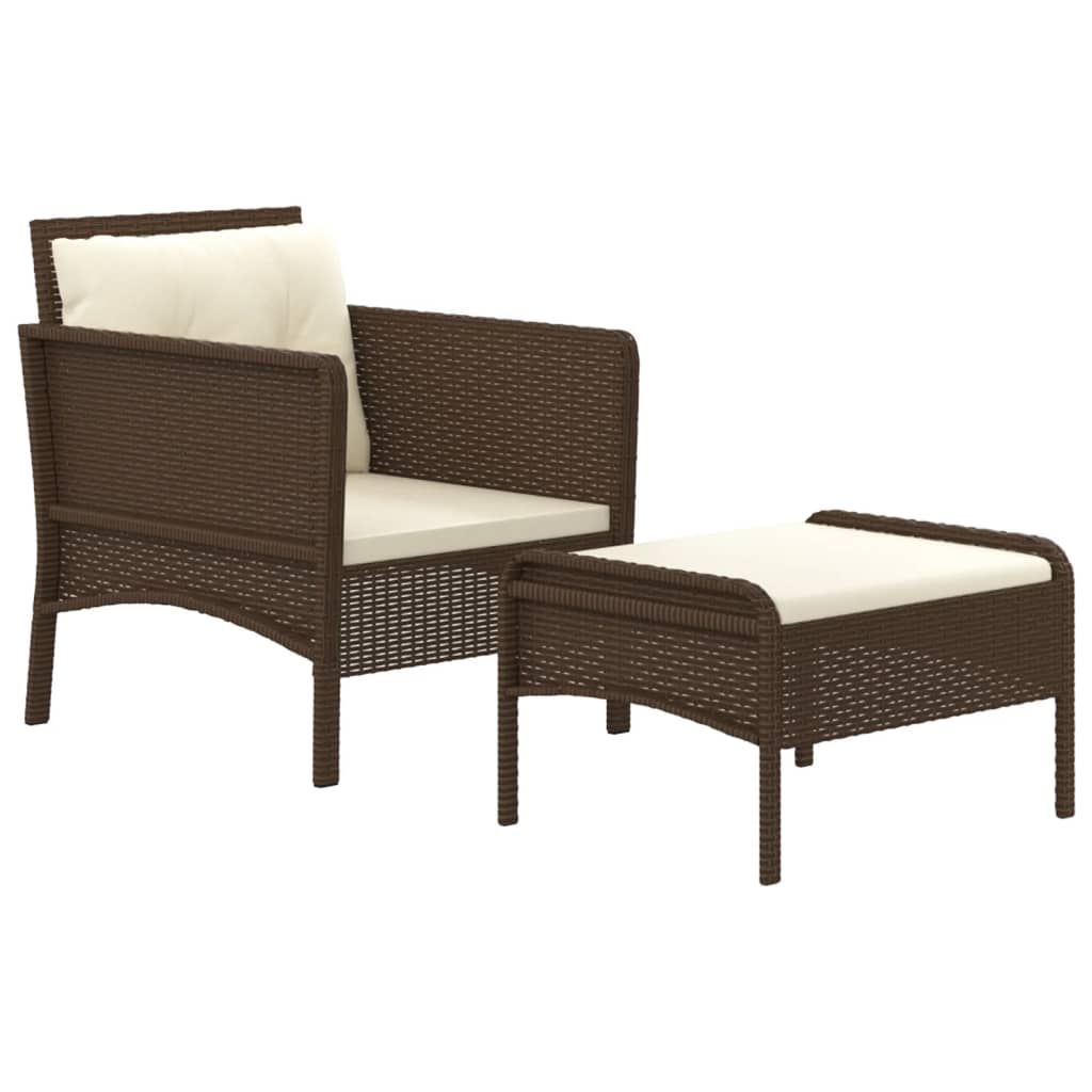 2 pcs conjunto lounge de jardim c/ almofadões vime PE castanho