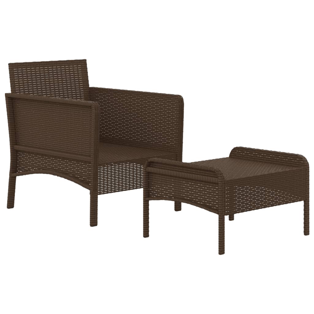 2 pcs conjunto lounge de jardim c/ almofadões vime PE castanho