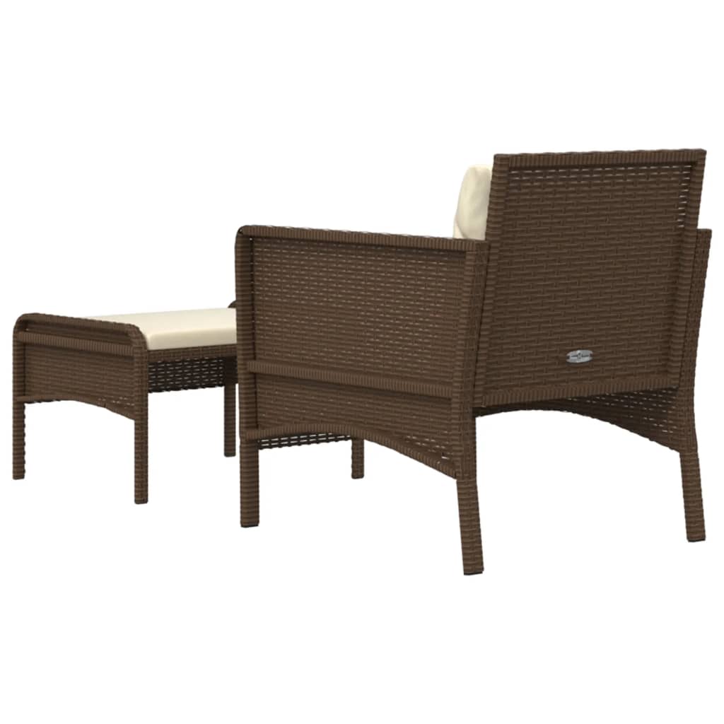 2 pcs conjunto lounge de jardim c/ almofadões vime PE castanho