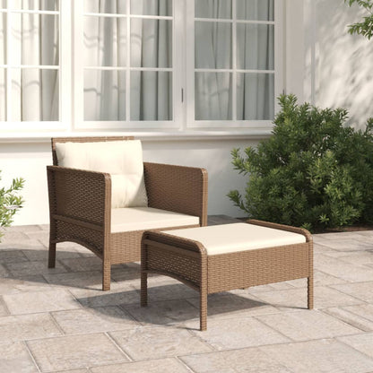 2 pcs conjunto lounge de jardim c/ almofadões vime PE castanho