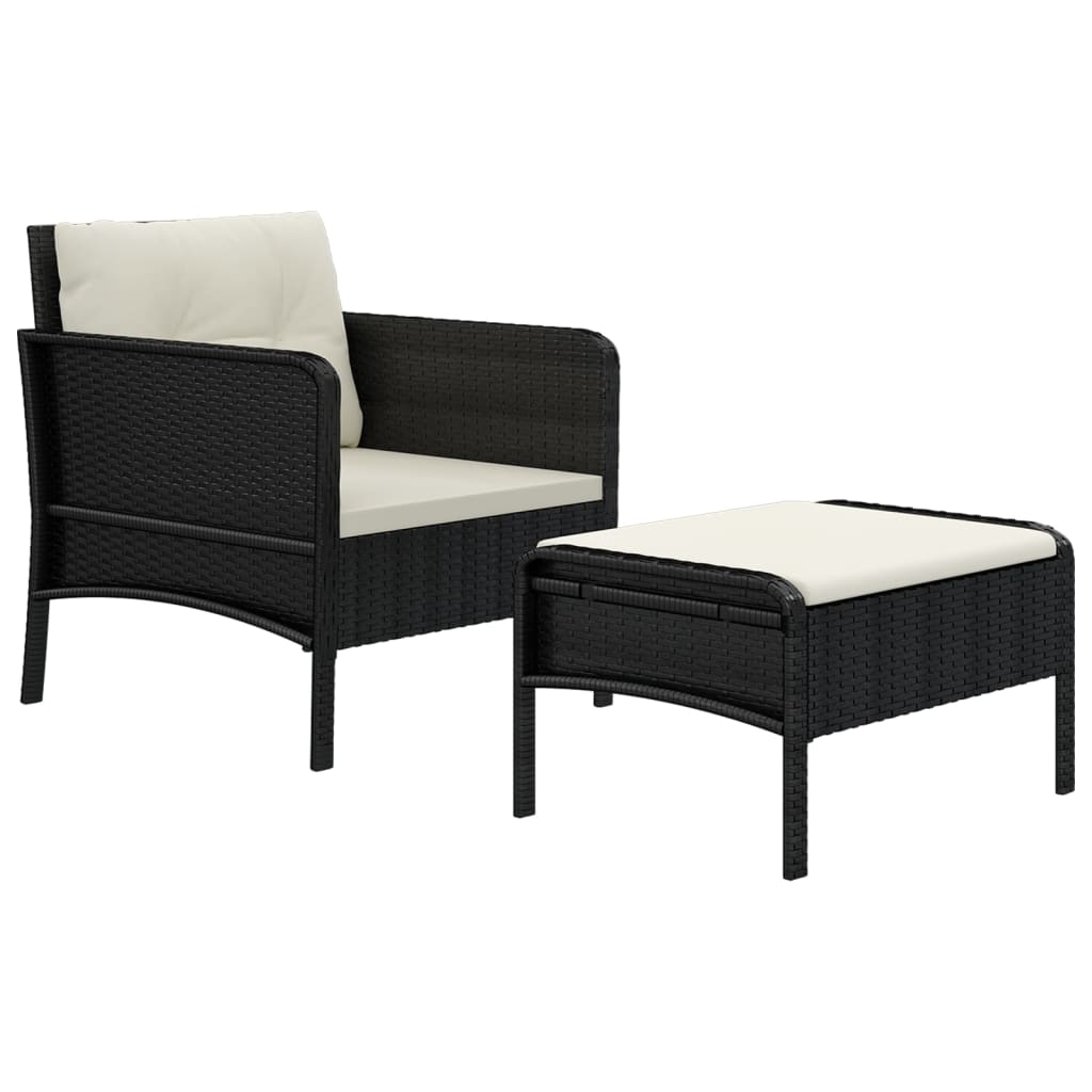 2 pcs conjunto lounge de jardim c/ almofadões vime PE preto