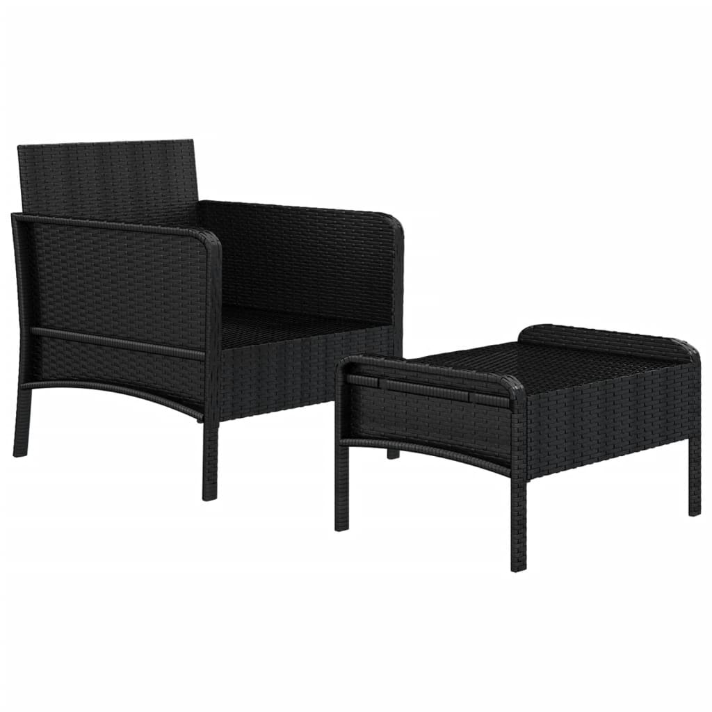 2 pcs conjunto lounge de jardim c/ almofadões vime PE preto