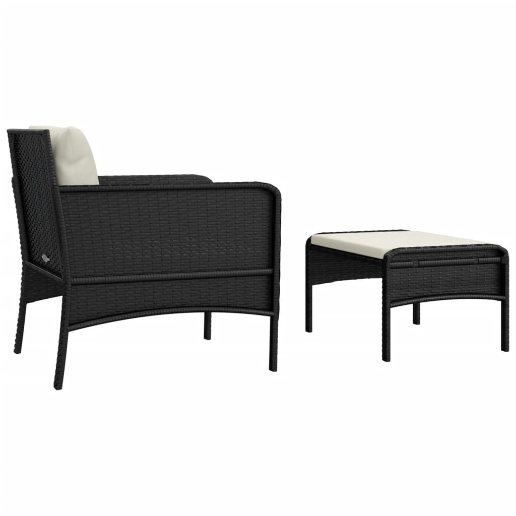 2 pcs conjunto lounge de jardim c/ almofadões vime PE preto