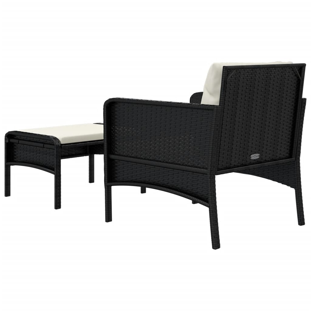 2 pcs conjunto lounge de jardim c/ almofadões vime PE preto