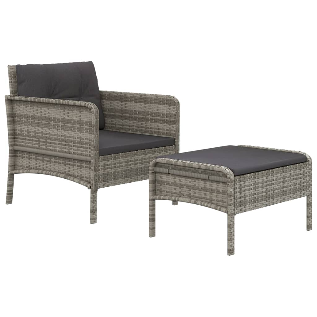 2 pcs conjunto lounge de jardim c/ almofadões vime PE cinzento