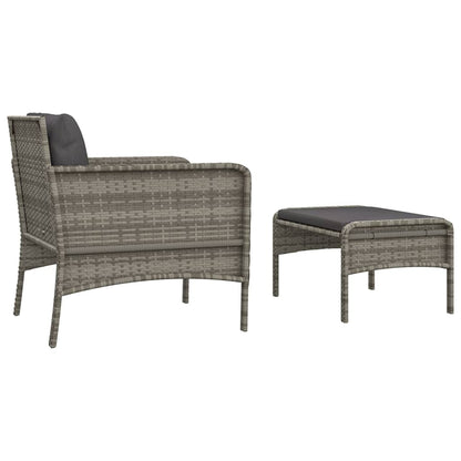 2 pcs conjunto lounge de jardim c/ almofadões vime PE cinzento