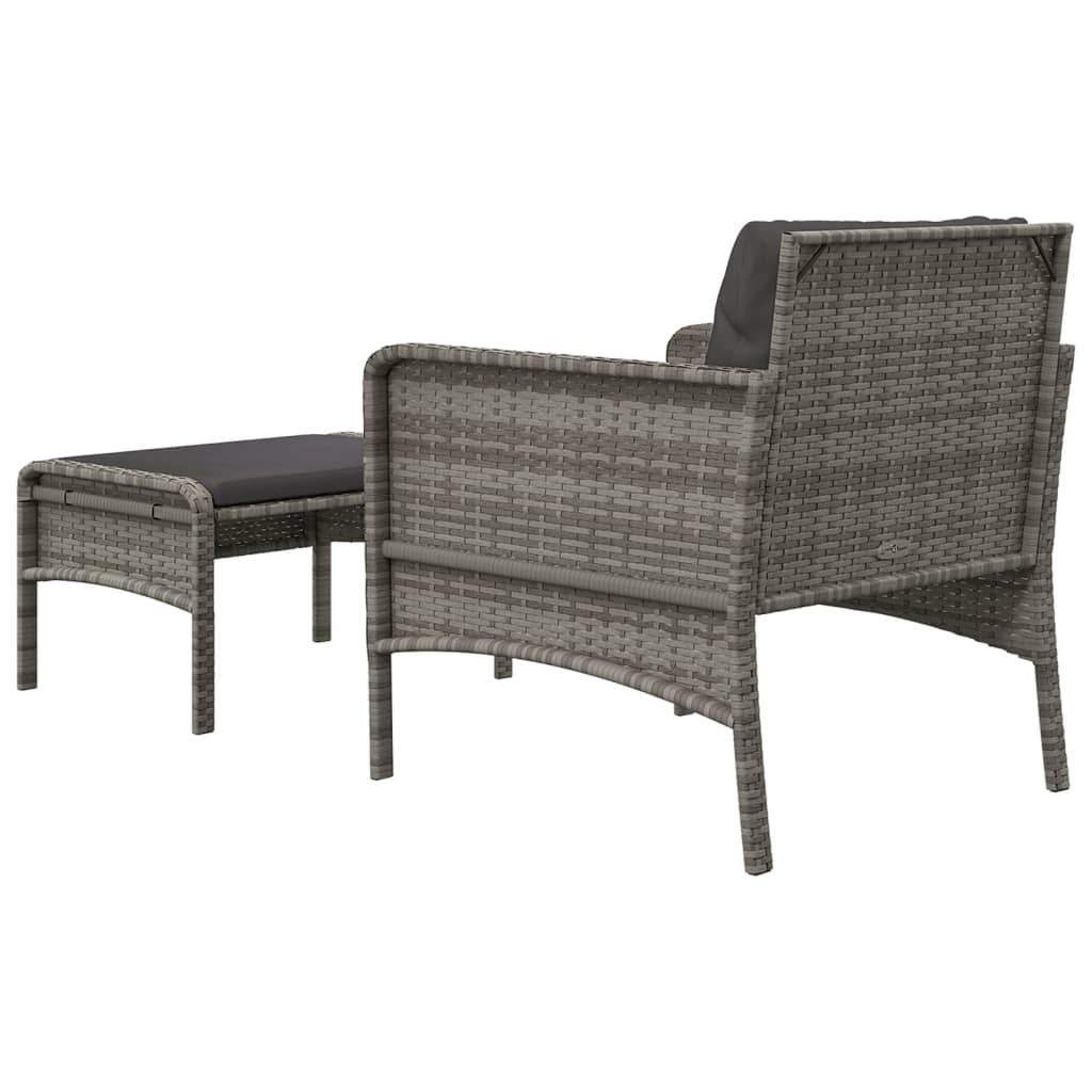 2 pcs conjunto lounge de jardim c/ almofadões vime PE cinzento