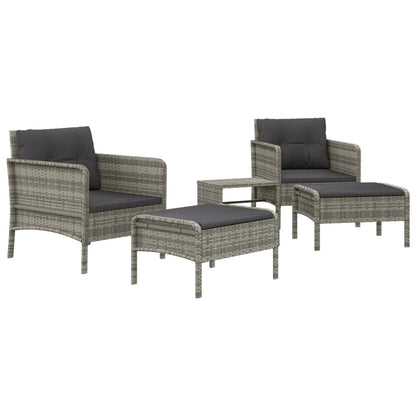 5 pcs conjunto lounge de jardim c/ almofadões vime PE cinzento