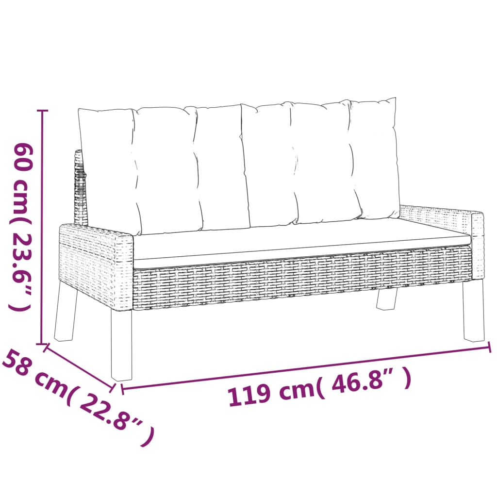 4 pcs conj. lounge jardim c/ almofadões vime PE/madeira maciça