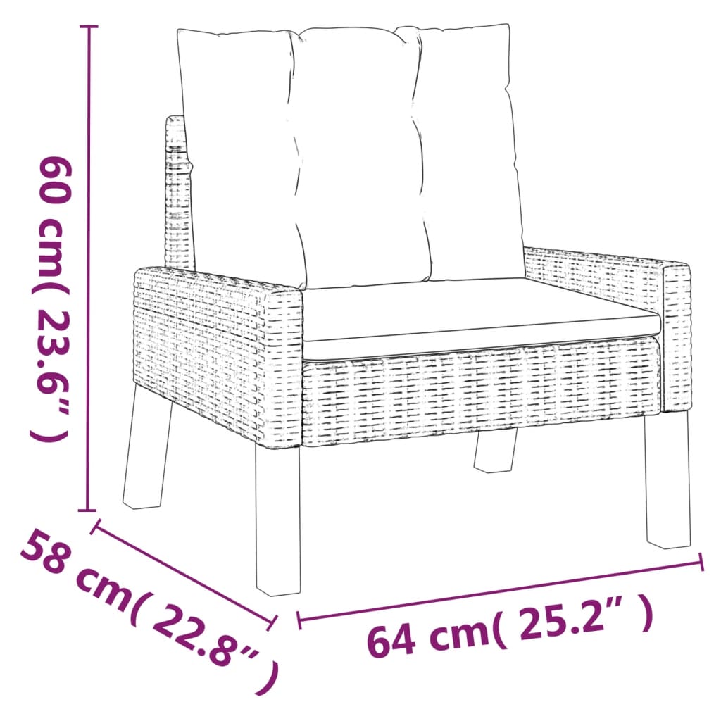 4 pcs conj. lounge jardim c/ almofadões vime PE/madeira maciça