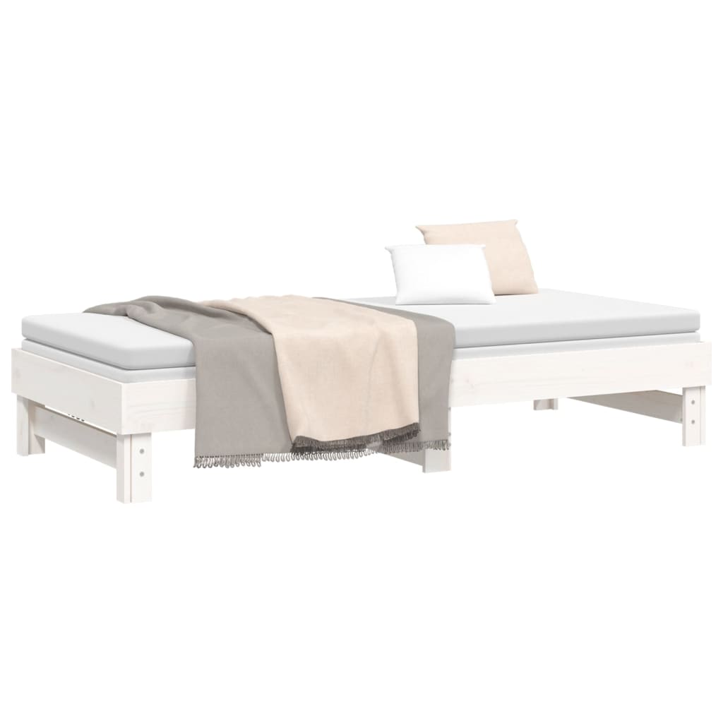 Sofá-cama de puxar 2x(100x200) cm madeira pinho maciça branco