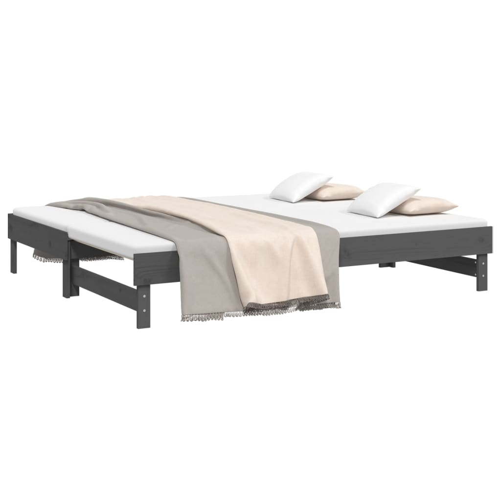 Sofá-cama de puxar 2x(100x200) cm pinho maciço cinza