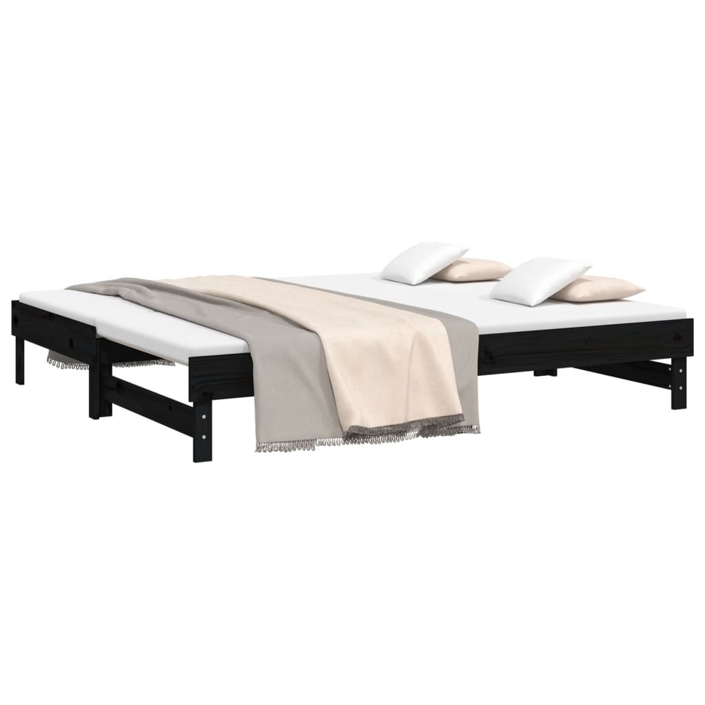 Sofá-cama de puxar 2x(80x200) cm pinho maciço preto