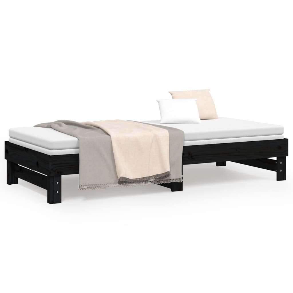 Sofá-cama de puxar 2x(80x200) cm pinho maciço preto