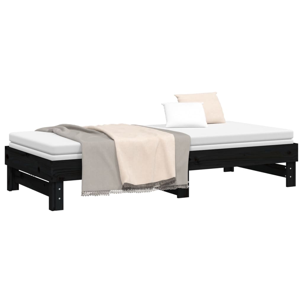 Sofá-cama de puxar 2x(80x200) cm pinho maciço preto