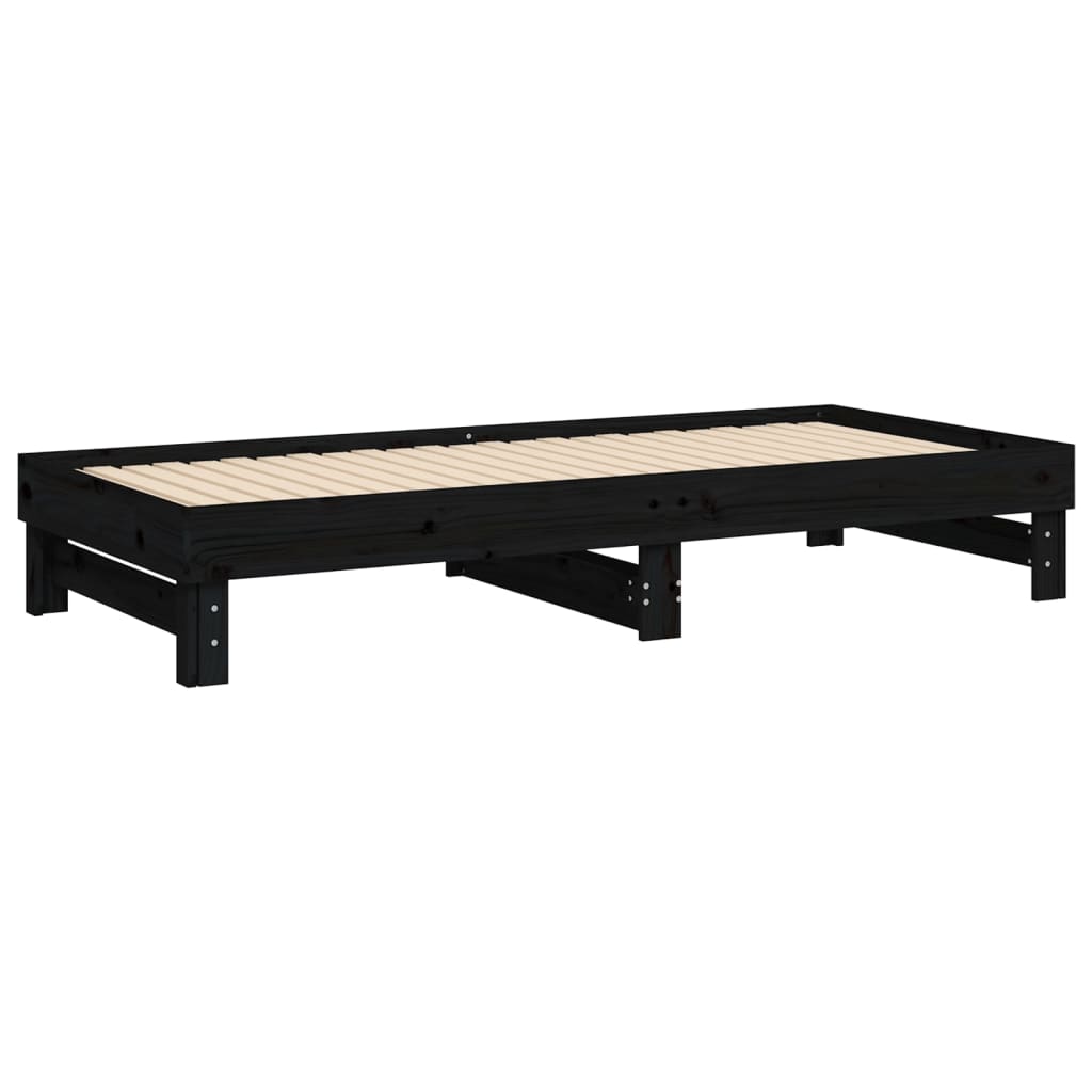 Sofá-cama de puxar 2x(80x200) cm pinho maciço preto