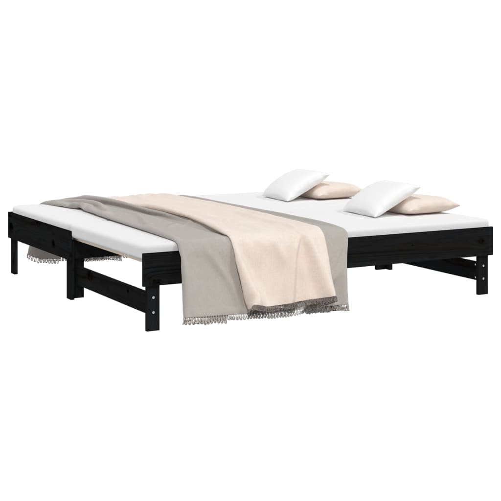 Estrutura sofá-cama de puxar 2x(90x190) cm pinho maciço preto