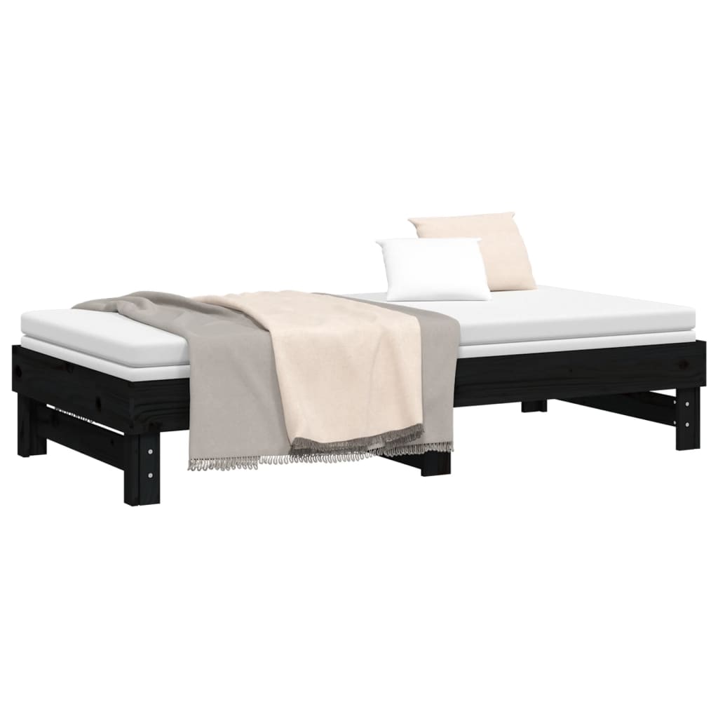 Estrutura sofá-cama de puxar 2x(90x190) cm pinho maciço preto