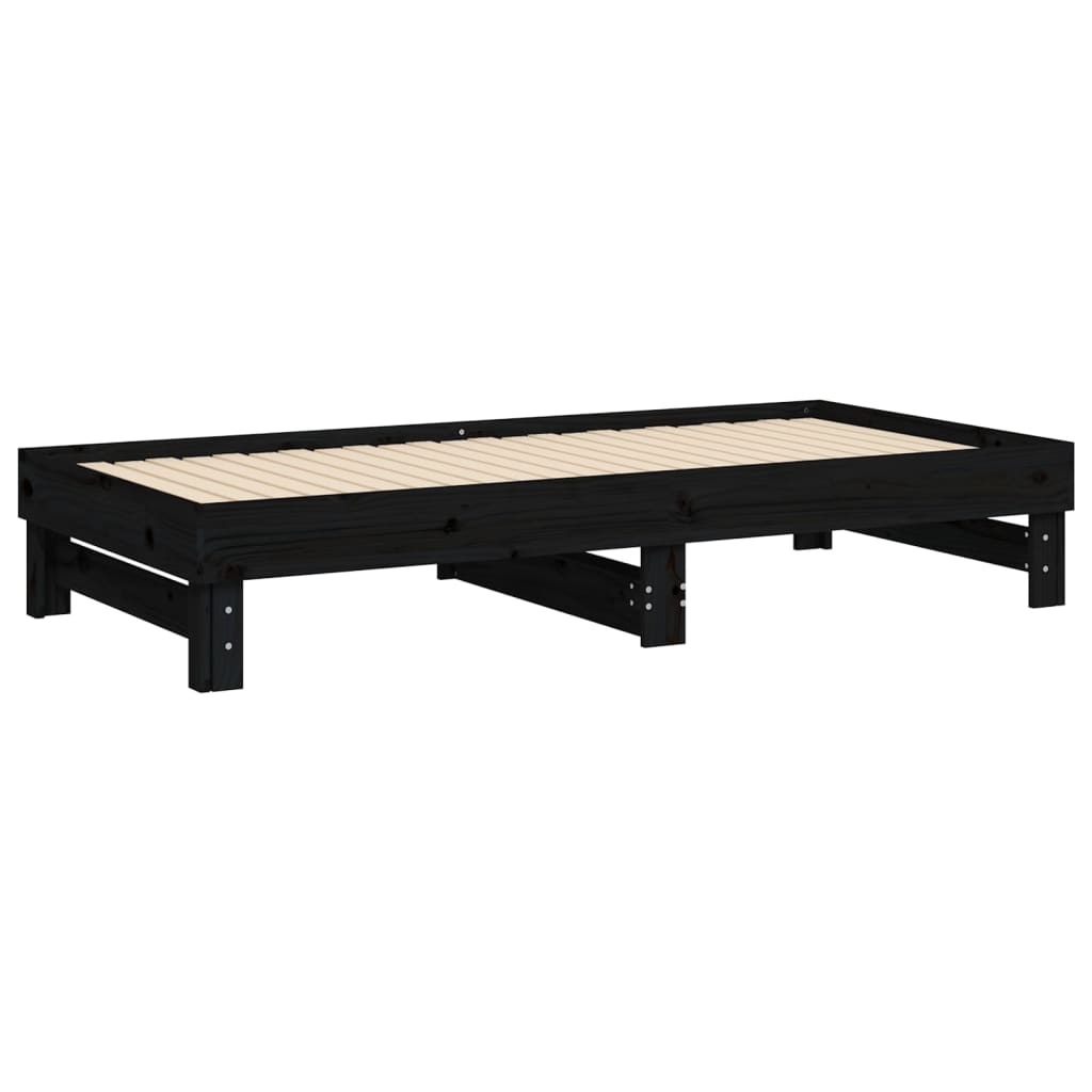 Estrutura sofá-cama de puxar 2x(90x190) cm pinho maciço preto