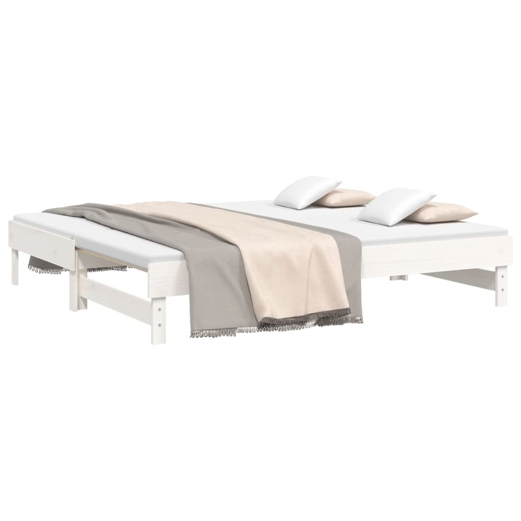 Sofá-cama de puxar 2x(75x190) cm madeira de pinho maciça branco