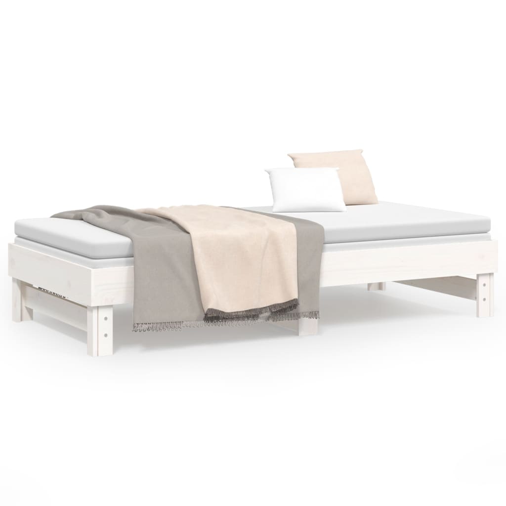 Sofá-cama de puxar 2x(75x190) cm madeira de pinho maciça branco