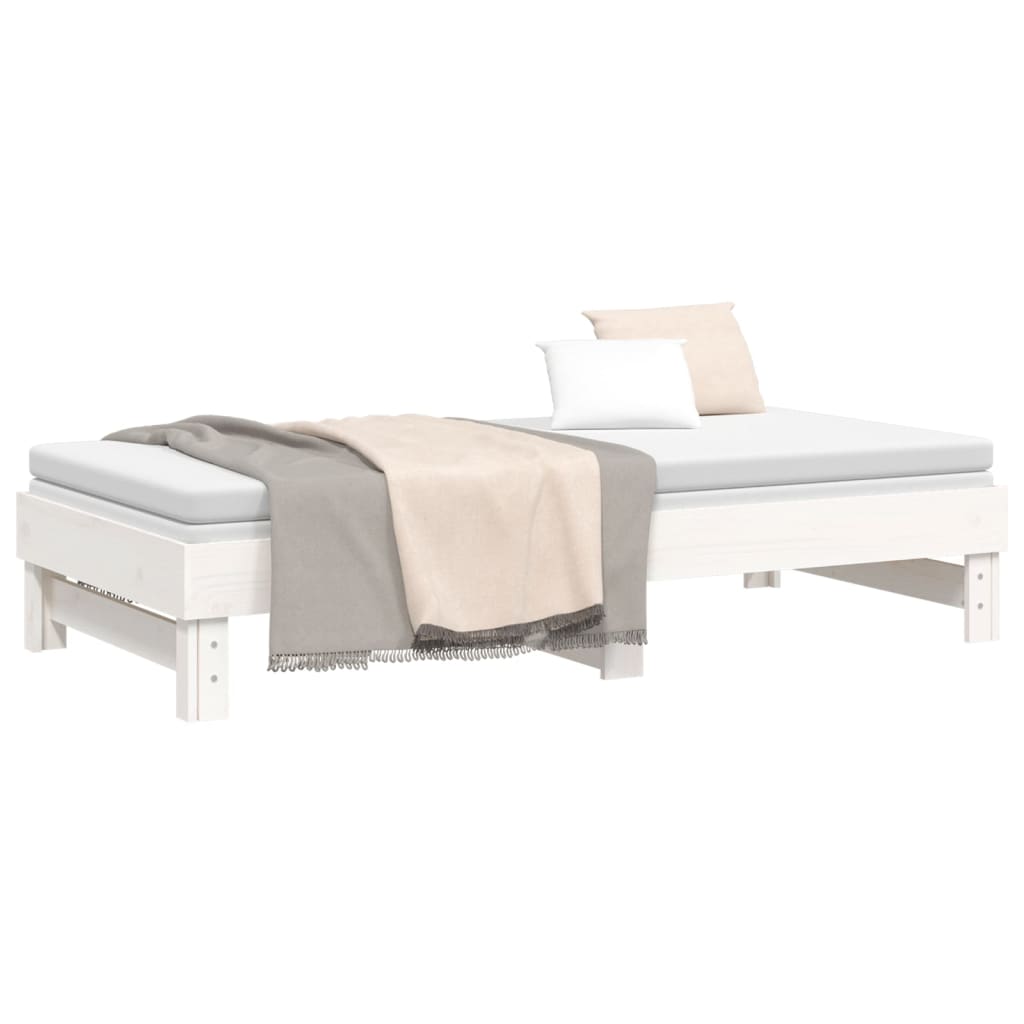 Sofá-cama de puxar 2x(75x190) cm madeira de pinho maciça branco