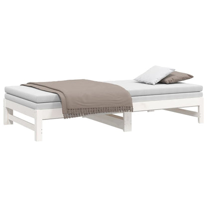 Sofá-cama de puxar 2x(100x200) cm madeira pinho maciça branco