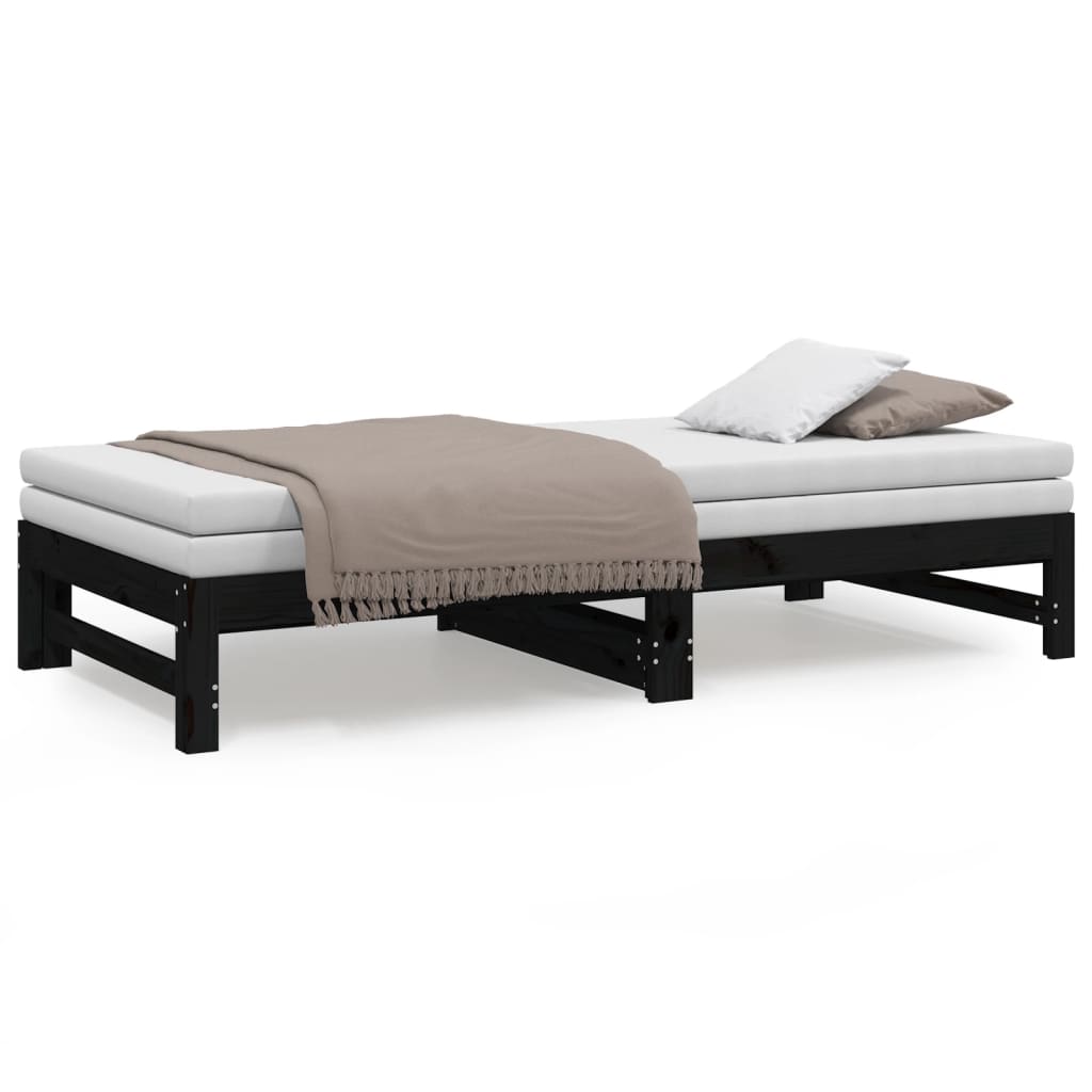 Estrutura sofá-cama de puxar 2x(90x190) cm pinho maciço preto