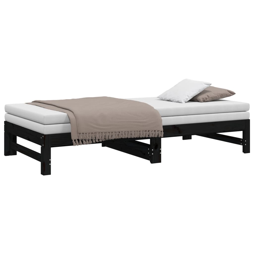 Estrutura sofá-cama de puxar 2x(90x190) cm pinho maciço preto