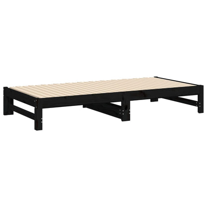 Estrutura sofá-cama de puxar 2x(90x190) cm pinho maciço preto